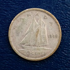 1945 Canada Ten Cents, F Condition, Canadian Silver KM #34 L42