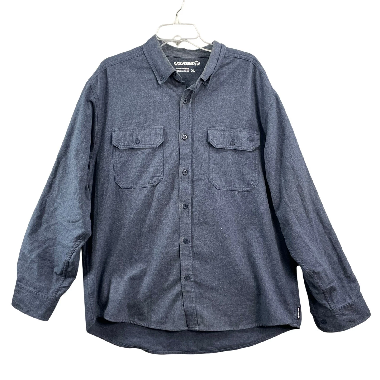 Wolverine Flannel Shirt Mens XL Blue Gray Heathered Button Up Workwear Camping