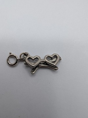 Silver Tone Double Heart Toggle Clasp Charm Spring Ring Fastener 2.9g free ship