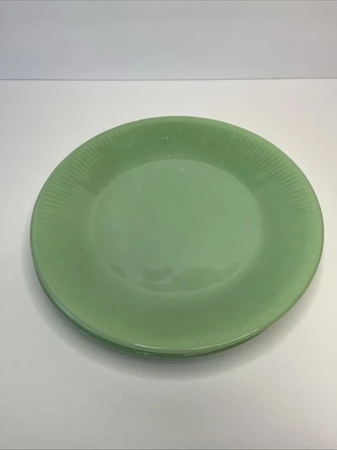 Fire King Jadeite Jane Ray Ribbed 9" Dinner Plates Set Of 4