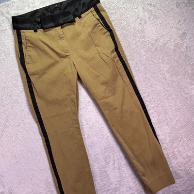 J.Crew Women Cameron Pants Sz 4 Tan Black Satin Tuxedo Stripe Slim Crop H2469