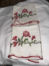 Hand Embroidered Standard Pillow Cases crocheted edging floral motif Vintage