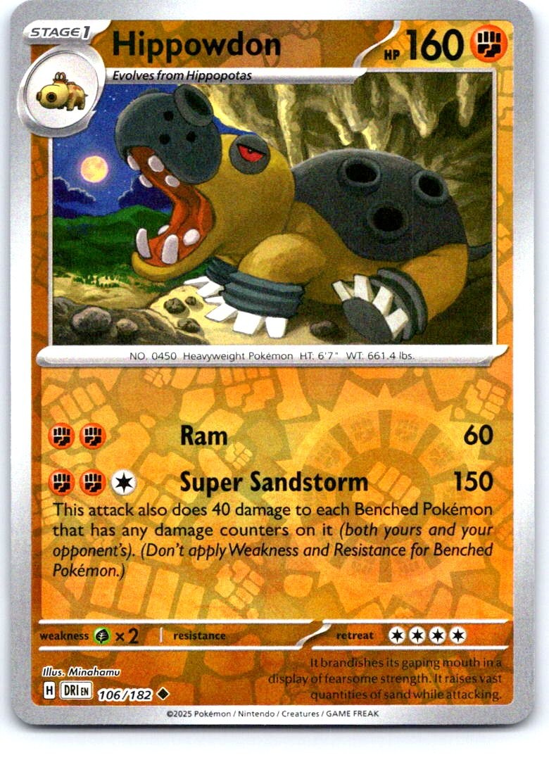 Hippowdon 106/182 Uncommon Destined Rivals Pokemon Reverse Holo Near Mint