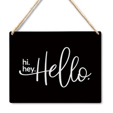 Wall Pediments Hello Welcome Sign Front Door Hanging Wood Plaque 10x8 Inch