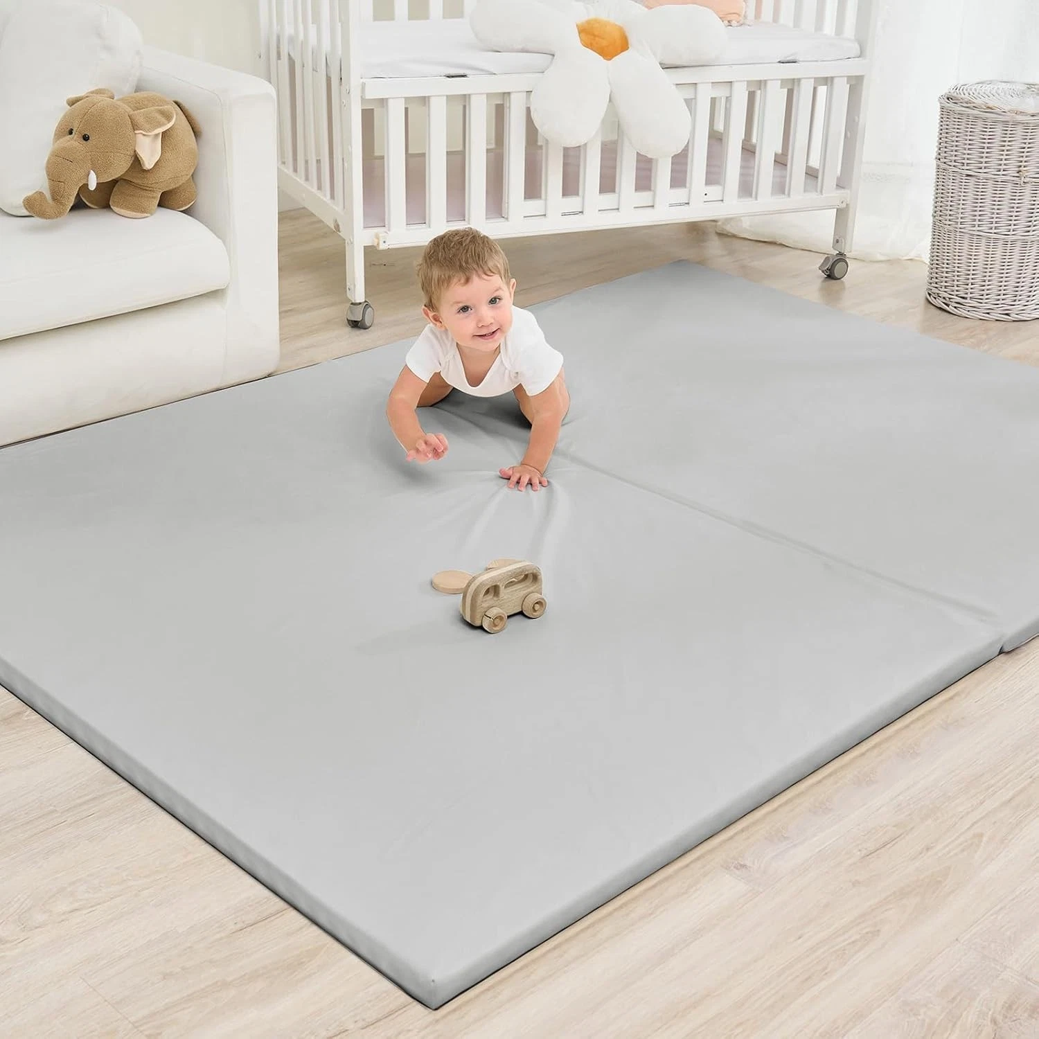 Large Vegan Leather Baby Play Mat for Floor 1.3" Thick Foam 59x82 Foldable
