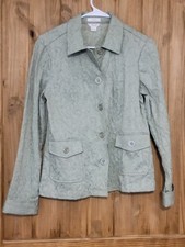 Christopher  Banks Green Textured Jacket Size Small 2 Pocket Button Front