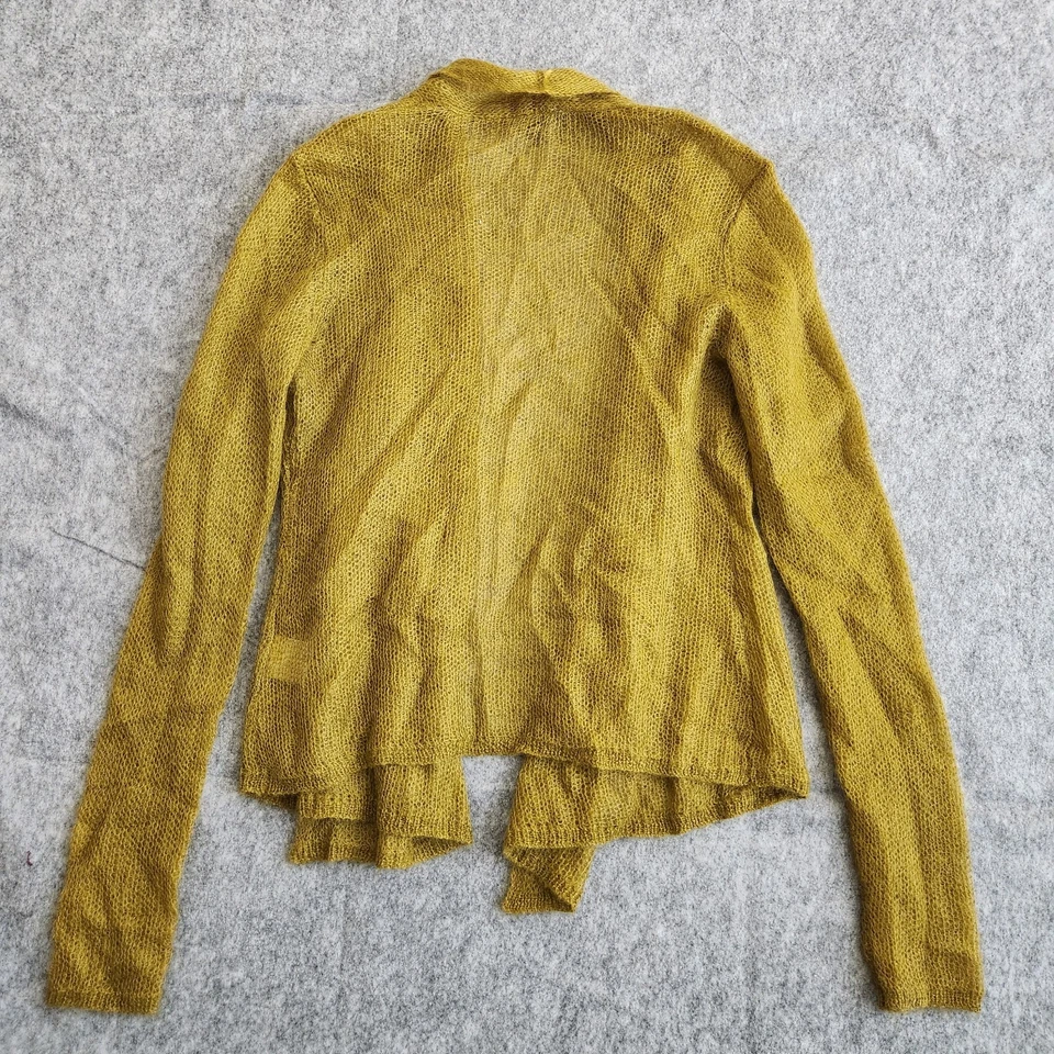 Cardigã suéter feminino Eileen Fisher frente aberta XS amarelo verde lã mohair - Imagem 2 de 4