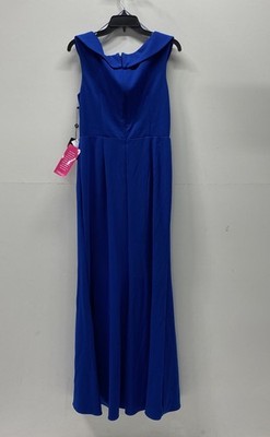 Adrianna Papell Women's Crepe Draped Collared Gown Rich Royal Blue Sz 10 NWT