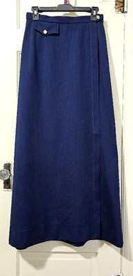 FLASH SALE VINTAGE James Kenrob 100% Trevira LONG Wrap Skirt 12 Medium Navy Blue