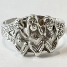 Vintage Sterling Silver 925 Detailed Three Wise Monkeys Adjustable Ring/ 3.6 Gr