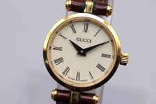 Near MINT GUCCI 2000L Gold Roman Dial Quartz Watch 21mm Brown Strap