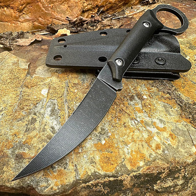 Fixed Blade Hunting Knife, W/Kydex Sheath, Belt Clip for Camping Carry, Full Tan