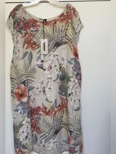 Floral Lungo L arno Linen Shift Dress in Taupe