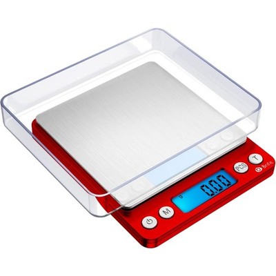 Küchenwaage, digitale Waage, Präzision 0,01 g, 500 g, tragbar, rot, Edelstahl