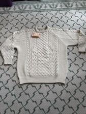 VTG NWT Carraig Donn Irish Wool Cable Knit Sweater Men's L Fisherman Ireland