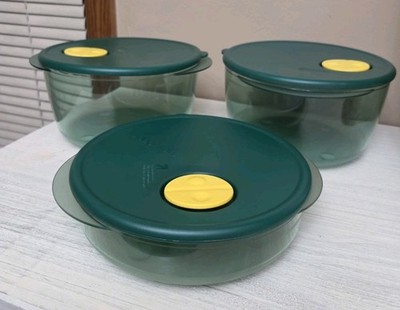 Lot Of 3 Crystal Wave Green Tupperware 2x 4in  1x 2in. Never Used