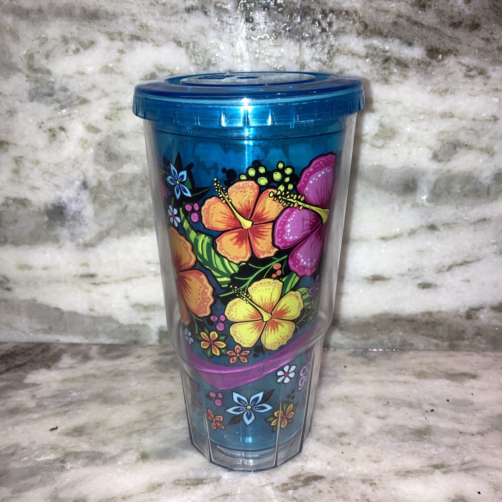 Cool Gear 24 Oz Water Bottle Yellow Pink and Orange PlantFloral Theme NICE! 