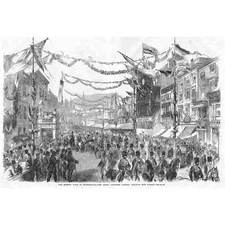 BIRMINGHAM Queen Victoria Royal Procession Through New Street Antique Print 1858