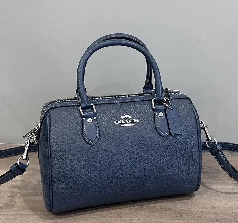 Bolso bandolera COACH CM102 Rowan mezclilla cuero guijarros, liso y gamuza