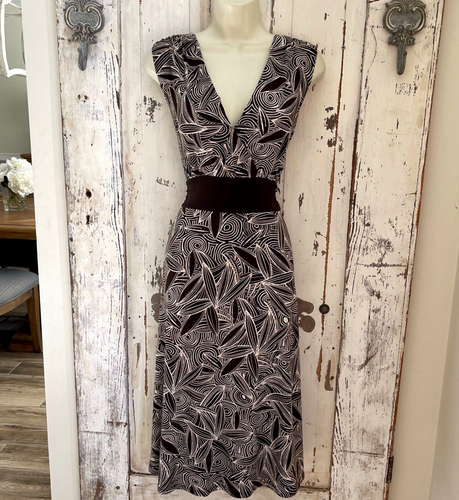 Style & Co. Size Medium Woman's Brown Ivory Sleeveless Career Midi Dress