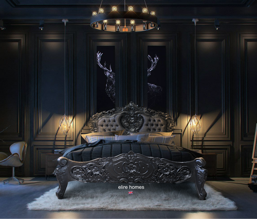 Matt Black Double 4 6 Designer Frech Rococo Gothic Style Bed With Upholstery Ebay