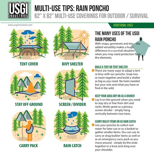 USGI Industries Military Style Multi-Use Rip Stop Rain Poncho (ACU) - Picture 5 of 7