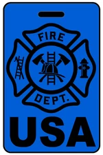 Personalized Hi-Viz Blue USA Firefighter Cross Luggage/Gear Bag Tag