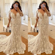 Mermaid Long Sleeves Wedding Dresses with Sweep Train Deep V Neck Bridal Gowns