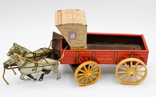 Vintage Northwestern Products Co Open Wagon with 2 Horses Tin Toy