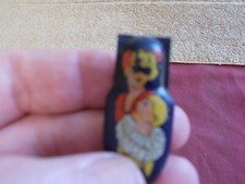 VINTAGE TIN LITHO TOY CLICKER SNAPPER NOISE MAKER LADY W / MASK CHILD COSTUME