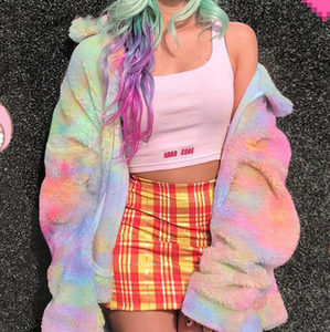 faux fur rainbow jacket