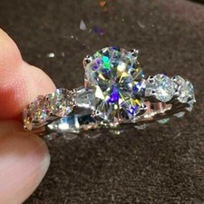 2.50 TCW Oval VVS1 Moissanite Eternity Engagement Ring In 14k White Gold Plated