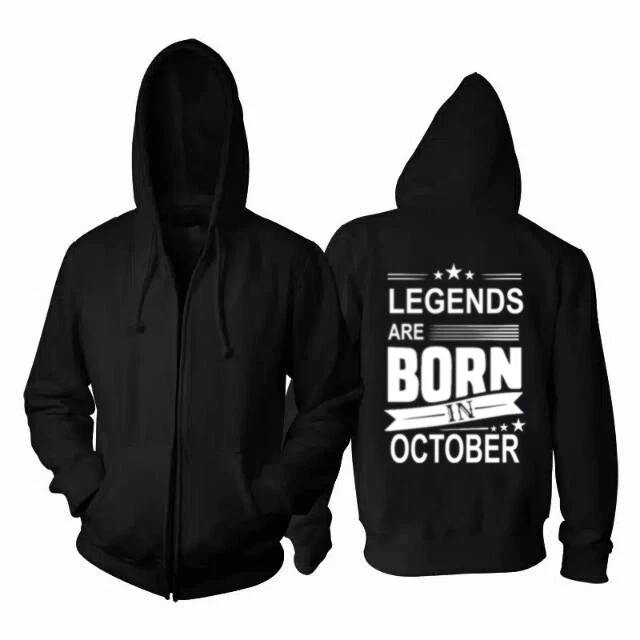 New Casual Unisex Hoodie Legends Are Born In October Black Hoodie Zipper