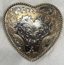 Vtg. Montana Silversmiths Silver  Gold Heart Shaped Floral Cowgirl Belt Buckle