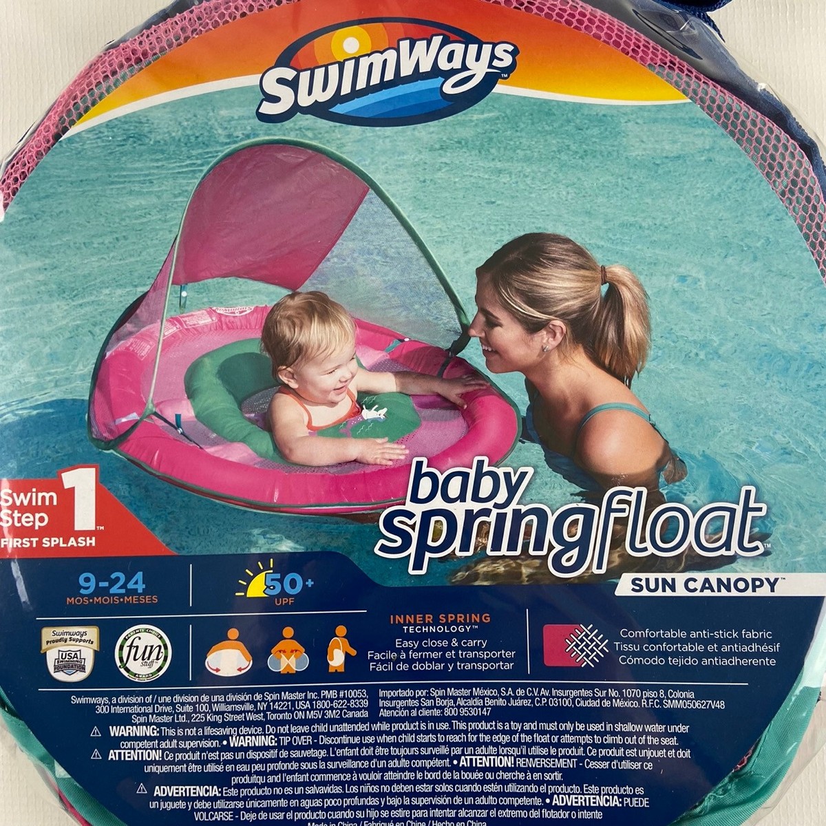 SwimWays baby spring float sun canopy 9-24 months Pink infant toddler pool