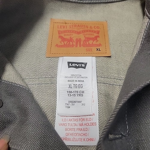 NEW Levis Strauss Co Trucker Jacket Extra Large 13-15YRS Gray Button Up Pockets - Picture 6 of 11