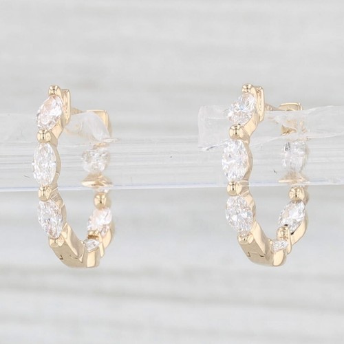 Neu Diamant Inside Out Creolen 14k Gelbgold kleine runde Creolen Snap Top