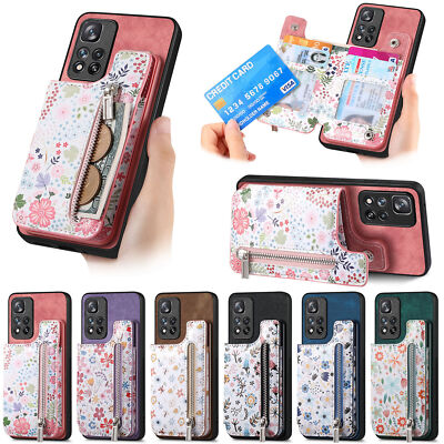 Zipper Floral Flower Phone Case for Xiaomi 12 Redmi 8 9 K40 Pro Note 9T POCO M3