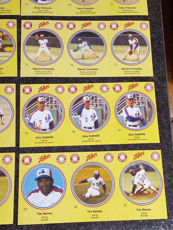 1982 Zellers Montreal Expos Uncut Panel Lot Of 13 (3 Per Panel) Dawson Raines+ - Image 2 of 4