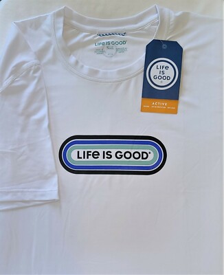Life Is Good SS Shirt Active Tee PILL White Moisture Wicking UPF Chest53 Men XL