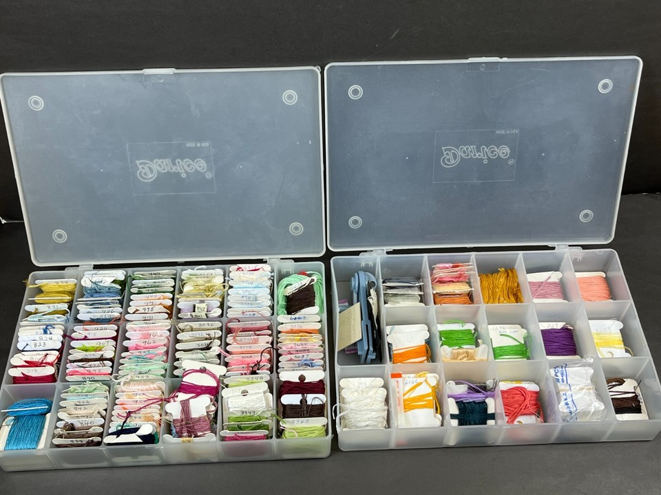 Sewing Lot of Embroidery Floss Thread in Darice Storage Box Cases