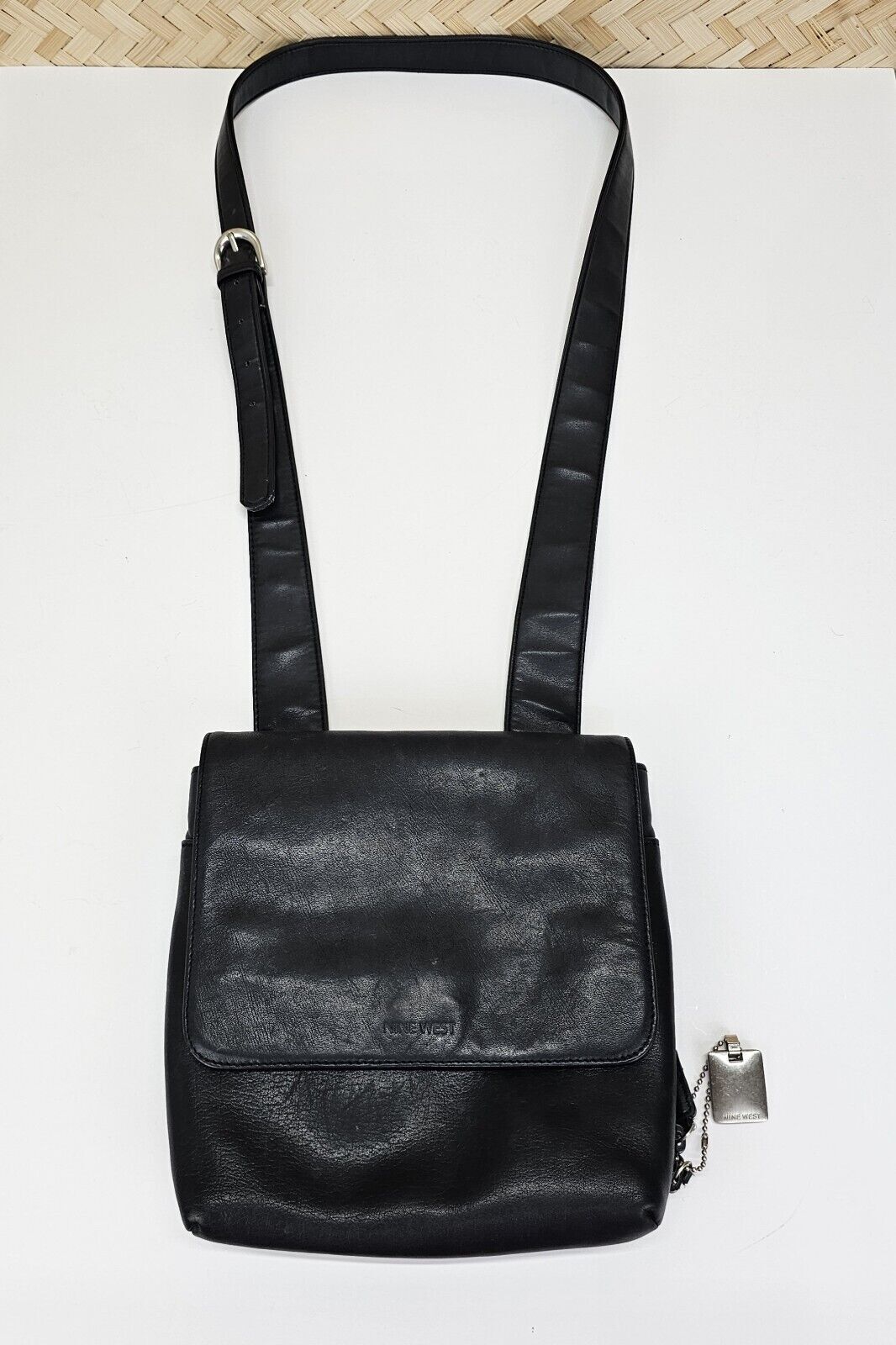 Vtg Black Genuine Supple Leather Nine West Crossbody Bag Purse Lots Pockets 90s