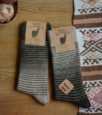 Alpaca Wool Socks 2 Pairs Natural Thermal Winter Socks  Mens Women's Grey Brown 