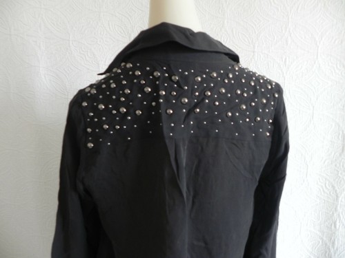Haute Hippie Tunic Long Sleeve Draped Neck Rustic Black Silk Stud Trim OVER-SIZE - Picture 6 of 12