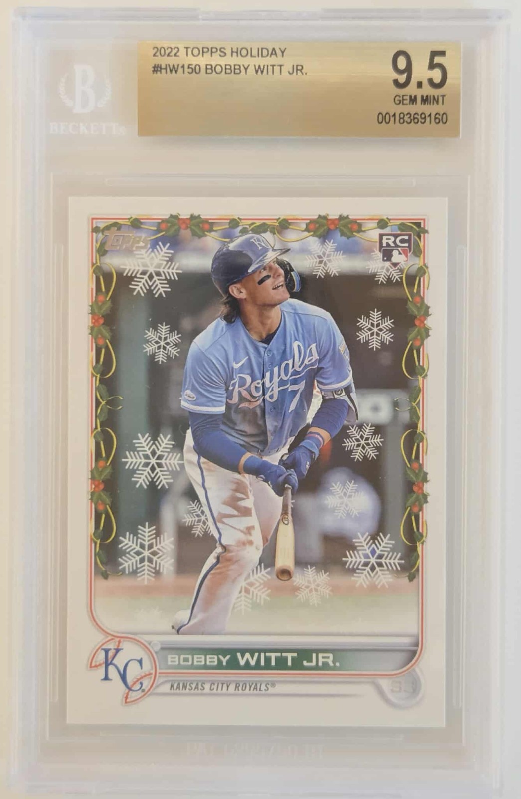 2022 Topps Holiday BOBBY WITT JR Rookie Base Royals #HW150 Beckett 9.5 Gem Mint