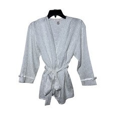 Oscar de la Renta Pink Label Floral Lace Robe S White Satin Trim Bow Kimono