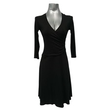 Garnet Hill Black XS Tencel V-Neck 3/4 Sleeve Brianna Dress Surplice Knit Dress