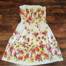 After Six Sample Satin Strapless Floral Dress Pink and Yellow Blooms Size 10