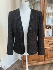 LAFAYETTE 148 New York Woman Tweed Jacket Blazer Leather Trim Snap Closure Sz 4
