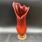 Vintage Fenton? Stretch Swung Amberina Diamond Point Footed Art Glass Vase 11”
